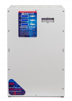 Трехфазный стабилизатор напряжения Энерготех Universal 12000x3 Мощность 36 кВА Uвх: 244-417(147-258) В